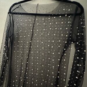 Elegant Black Sheer Dress with Pearl Embellishments NEW